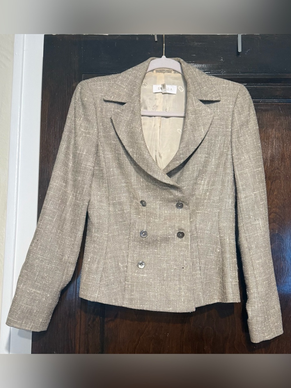 Escada Double-Breasted Textured Blazer in Beige